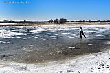 11-02-2021 Breda - Na een nacht van - 12C test een eenzame schaatster het ijs in de Haagse Beemden . Doordat het om een heel ondiepe plas gaat is schaatsen mogelijk. - Fotokrant