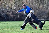 03-02-2019 Breda - Een pakwerker laat zich pakken tijdens een hondentraining in de Haagse Beemden. - Fotokrant