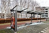 02-01-2023 Breda - Met 4 straatklinkers zijn met grof geweld de ramen van oa een bushokje in de wijk vernield. - Fotokrant