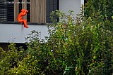 22-07-2023 Breda - Op een woning zit een oranje mannetje met zijn verrekijker op de uitkijk. - Fotokrant